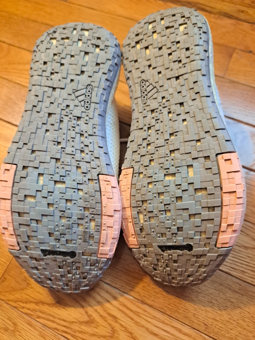 adidas Women's White and Light Pink Knit Sneakers